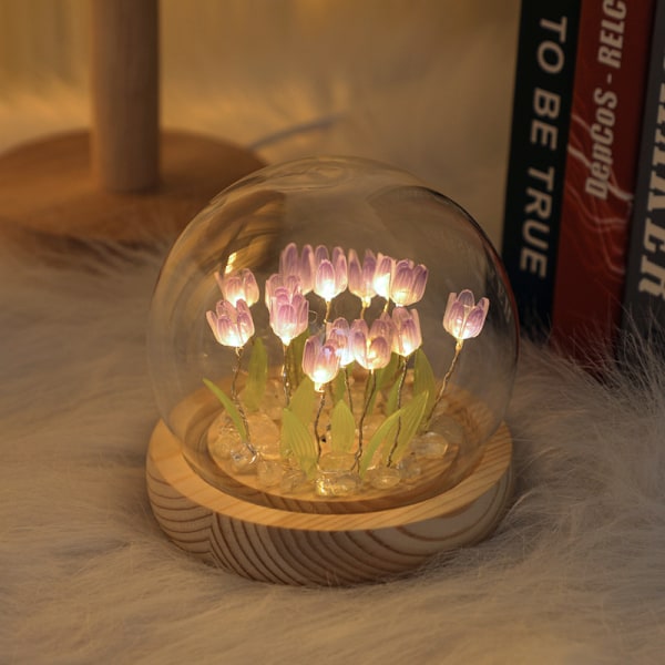 Tulpanlampa Blomma Nattljus - DIY Söta Simulering LED-lampor 20 Blommor Bordslampor Skrivbord Sovrumsdekoration Handgjorda Lampor Present