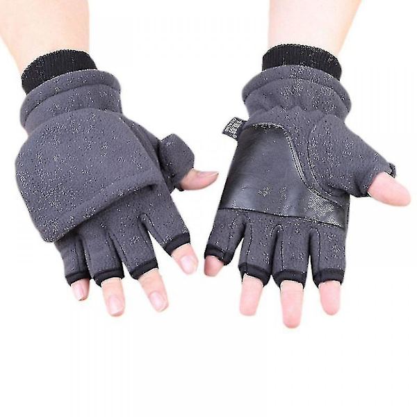 Dam Herr Vinter Polar Fleece Half Finger Flip Handskar Dubbellager Tjocka .