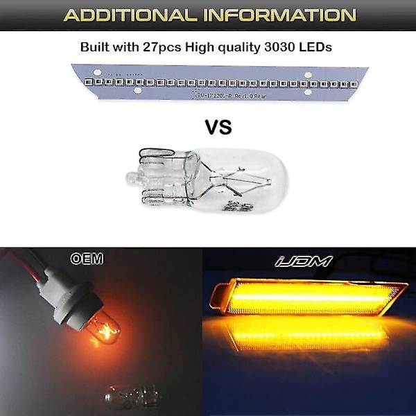 Ijdm 12v Amber/punaiset täyden sivun merkkivalot vuosille 2010-2015 Chevy Camaro, (etu: keltainen, taka: punainen) Virtalähteenä yhteensä 96 Smd Led (2PC edessä Amber3)