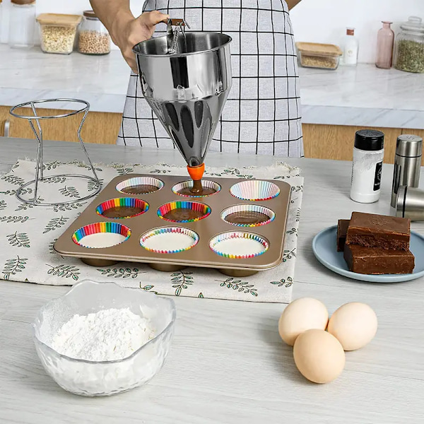 Rustfrit stål multi-kaliber dejtragt med stativ – Perfekt til pandekager, cupcakes og bagning – Køkkenudstyr