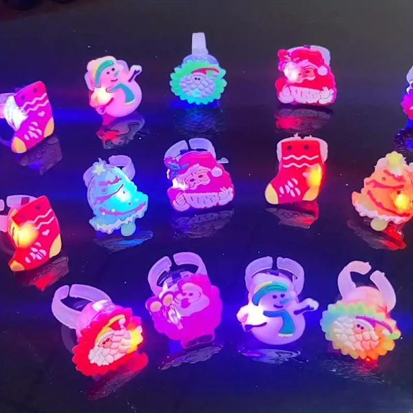 10 stk Julelys Ring Festgave Jule LED Gløder Ring Festartikler Juleblinkende Gløder Ring Dekorasjon for Barn Voksne (Stil Tilfeldig)