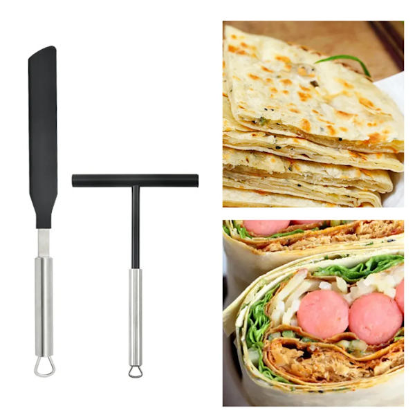 Crepes Spreder og Spatel, 2 Stykker Rustfrit Stål Crepe Batter Spreder, Skraber, Pandekage, Frugt, Værktøj