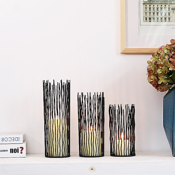 Wire Willow Ljushållare Set med 1, metall svart pelare ljusstakar för bord Canterpieces Moderna ljusstake hållare för middagsrum Bordsskiva, hem