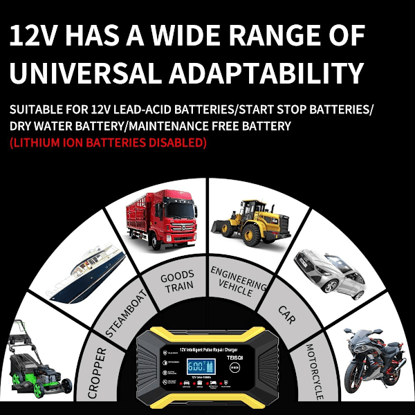 Bilbatterilader, 12V 6A Smart Batteri Trickle Lader Bil 12V Batteri Vedligeholdelses Desulfator (gul)