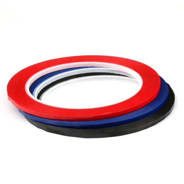 Tejp - 3-rullsförpackning - Icke-magnetisk pinstripe-tejp - 3 mm smal x 66 m lång, blå, svart och röd