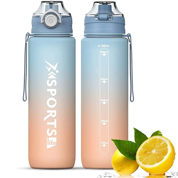 Sports drinking bottle 1l, water bottle with lid and leak-proof, sports bottle, for gym, school, outdoor, sports