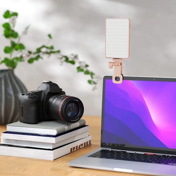 Lommelykt med klips for LED-video, datamaskin, nettbrett, mobiltelefon, videokonferanselys, 2500K-9000K, dimbar, innebygd batteri for nettmøter, selfie