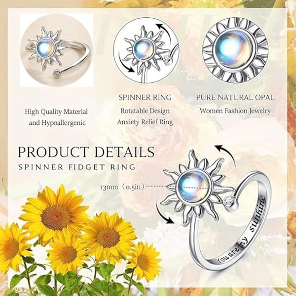 Angst Fidget Spinner Ring, Fidget Ringe til Angstlindring Stress Åben Justerbar Blomst Måne Stjerne Figet Spinder Ring Stakbar Ring