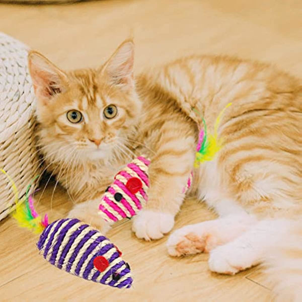 7 st Innekatter Interaktiva Leksaker, Sisal Mus Interaktiva Kattleksaker Med Färgade Fjädrar Katt Tänder Rengöringsleksaker För Vuxna Och Unga Katter