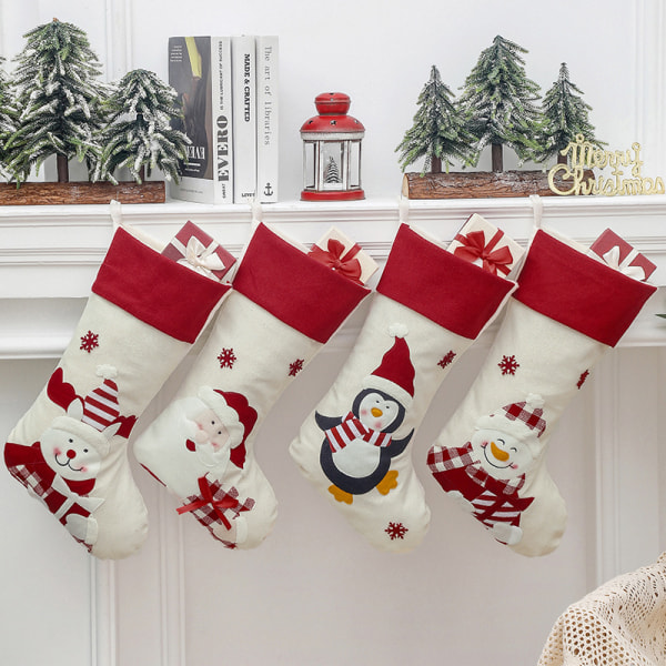 Julstrumpor, dekorativa strumpor, jullovsstrumpor, dekorativa familjepresentstrumpor, C-stil röd, julsnögubbe