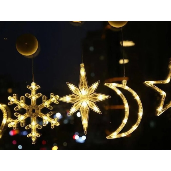 Förpackning med 2 LED North Star fairy lights, fönsterlampa med sugkopp för julgran, juldekoration, fönsterdekoration, festdekoration