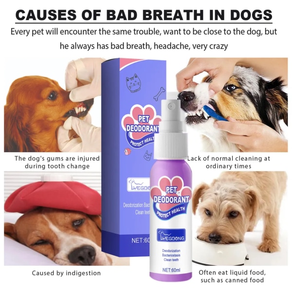 Förpackning med 3 tandspray för hund, tandspray för hund, hundtandvård, tandvårdsspray för hund mot tandsten och dålig andedräkt, hundvårdsprodukt, 60ml