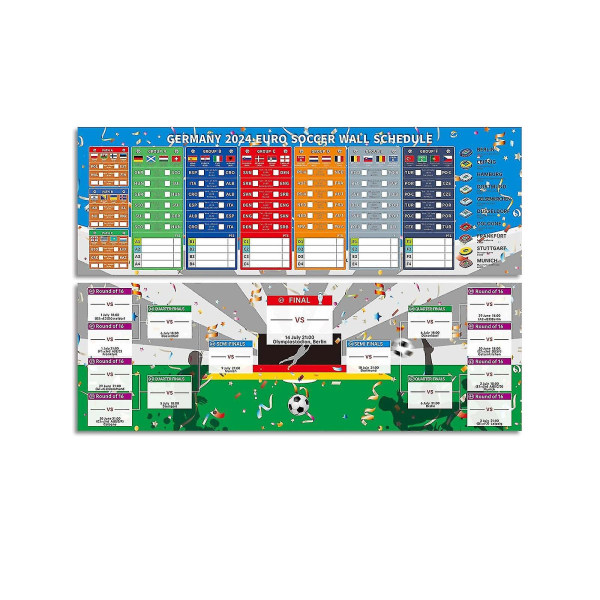 2024 UEFA EM-skema Kampfodboldplakat Dagligstue Bardekoration Ridsbar engelsk stil FLYE3721（One Size，A）