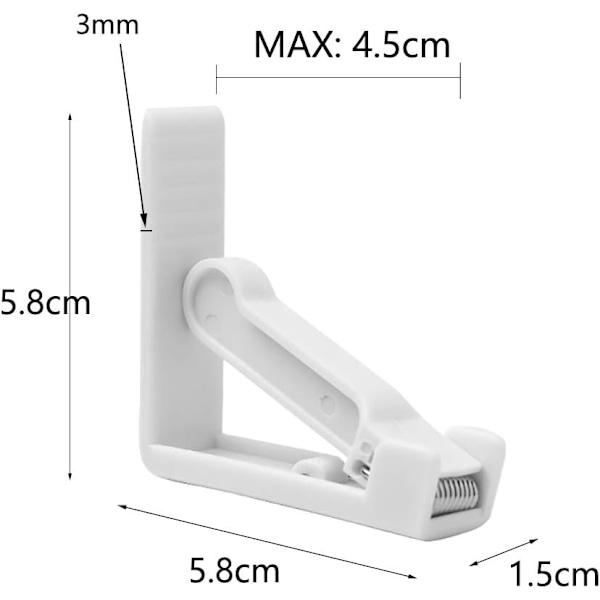 Dukklämmor, vita plastklämmor, justerbar hög klämma, stödjer skrivbordstjocklek max. Ca 4,5 cm, dukklämma för trädgård, picknick, fest