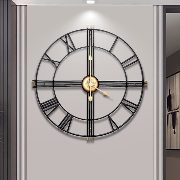 50 cm moderne vægur dekoration sort vintage romertal metal ur næsten lydløst moderne boligindretning perfekt til stue soveværelse - 50 cm
