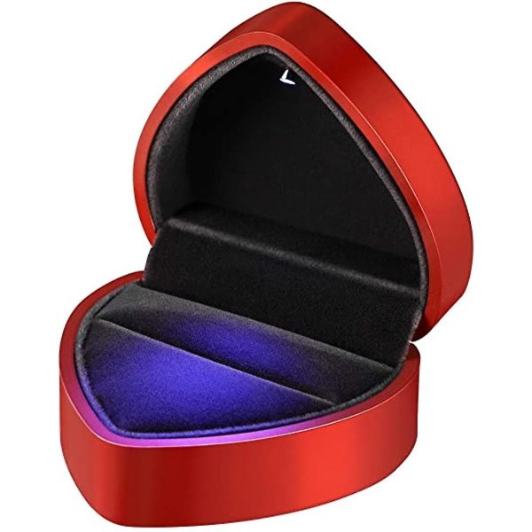 Led Ring Box Hjärtform Sammets Ring Box Bröllopsring Box Smyckeaskar Presentask för vigselförlovningsring