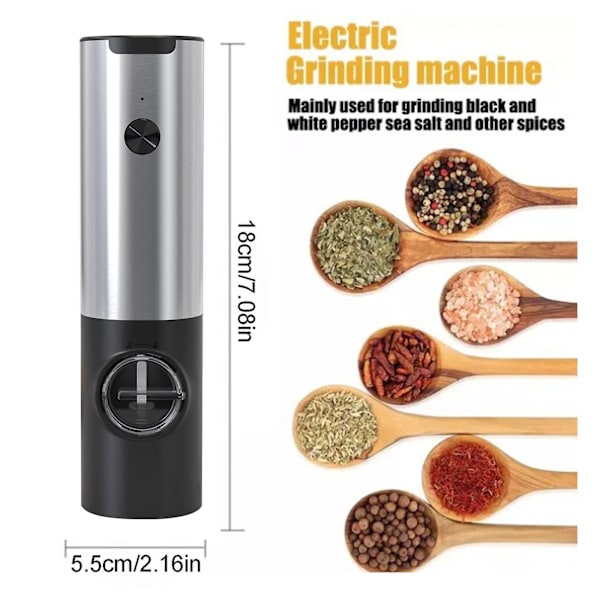 USB Elektrisk Salt Pepper Kvern Grinder Automatisk Tyngdekraft Shakers Oppladbar AU（sølv）