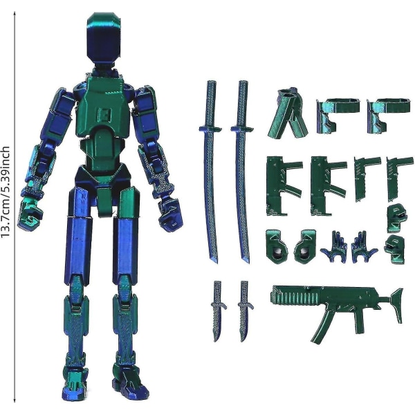 T13 Action Figure, Titan 13 Action Figure 3D Titans Figure, 3D Printet Action Figure Nova 13 Action Figure, Multi-Articular Action Figure（Blå grøn）