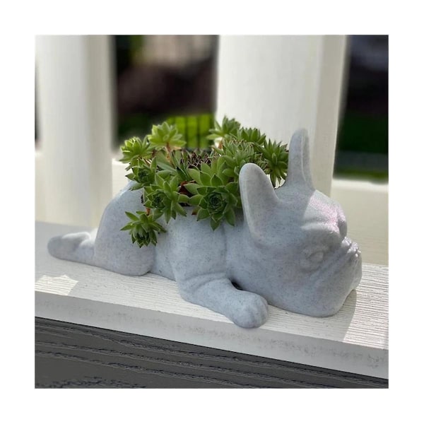 2 stk fransk bulldog form harpiks sukkulent plantekrukke Mini hvalpe planter plantekasse, desktop plantepottehund（Som vist）