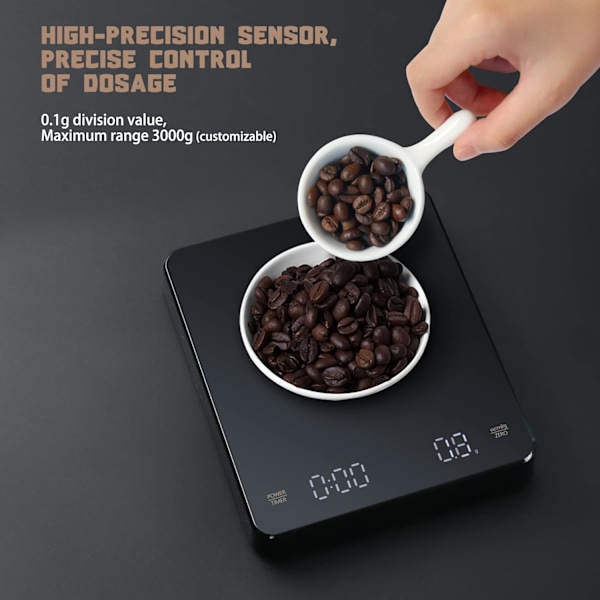 Automatisk timer kaffevåg, USB-laddningsbar digital kaffevåg, våg 0,1 g, maximalt 3000 g
