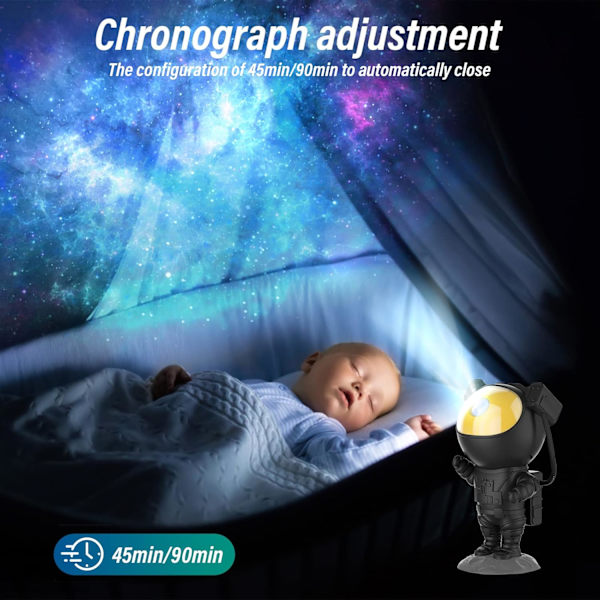 Astronautprojektor med fjärrkontroll LED-nattljus, Black Gold Knight Sky 360°, 8 ljuslägen roterbara för rumsdekoration
