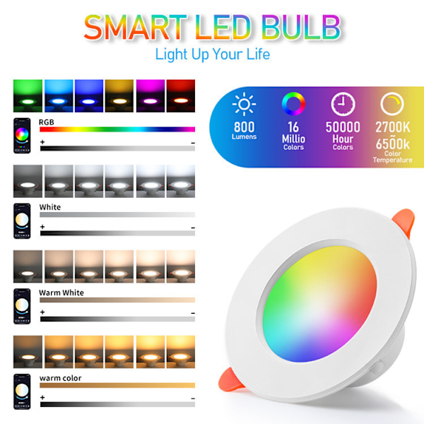 3-pack Bluetooth Smarta Downlights Tuya RGBCW Full Färg Dimning Alexa Röst/APP-kontroll
