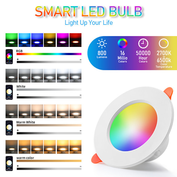 3 stk. Bluetooth Smart Downlights Tuya RGBCW Fuld Farve Dæmpning Alexa Stemme/APP Kontrol