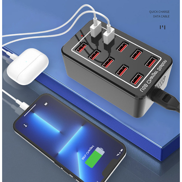 10USB oplader 50W understøtter 5V1A2.4A strømoutput intelligent IC identifikation mobiltelefon multi-port oplader