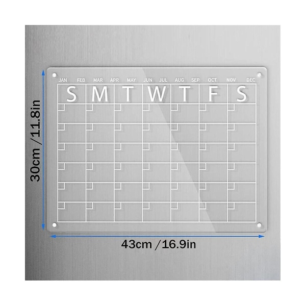 2 stk magnetisk tørr tørketavle for kjøleskap Akryl klar kalender for kjøleskap notatbrett Er（Transparent）
