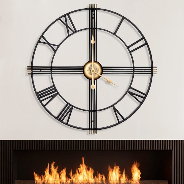 50 cm Moderni seinäkellon koristelu musta vintage roomalainen metallikello lähes hiljainen moderni kodin sisustus, joka sopii täydellisesti olohuoneeseen makuuhuoneeseen - 50 cm