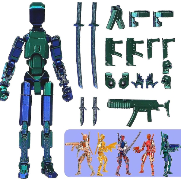 T13 Action Figure, Titan 13 Action Figure 3D Titans Figure, 3D Printed Action Figure Nova 13 Action Figure, Multi-Articular Action Figures（Blågrön）