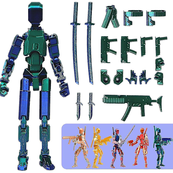 T13 Action Figure, Titan 13 Action Figure 3D Titans Figure, 3D Printed Action Figure Nova 13 Action Figure, Multi-Articular Action Figures（Blågrønn）