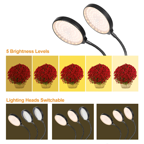 USB växtlampa 312 LED-lampor solljus fullspektrum justerbar skrivbordslampa tillväxtlampa för inomhusväxter 5 dimbara nivåer 4/8/12H timer