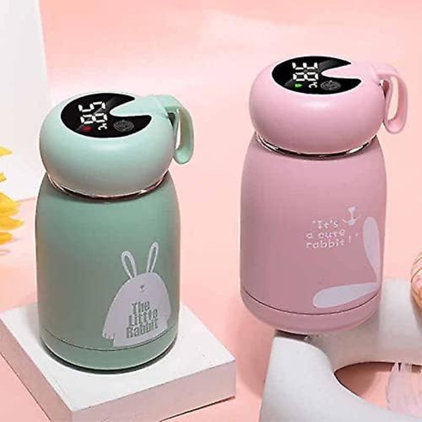 Termoskopp, vattenflaska i rostfritt stål, temperatur LED-display (320 ml, rosa)