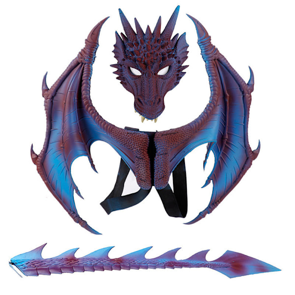 Drakdräkt för barn pojkar flickor, drake vingar svans mask set, Halloween dinosaurie cosplay set för barn