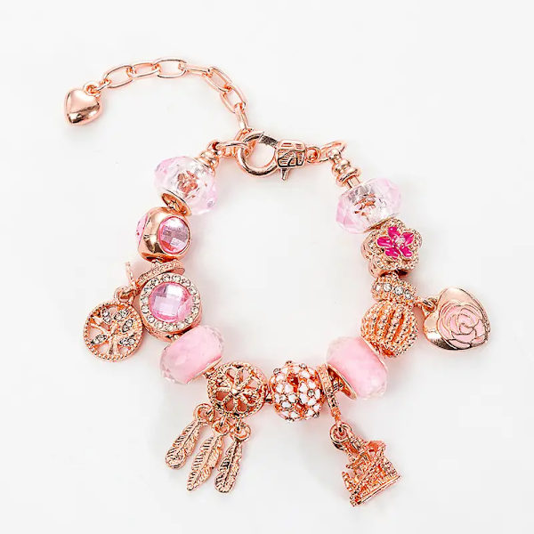 24-dels DIY-presentask för att göra julöverraskningsarmband Snöflinga Klocka Nytt Armband Handgjort Pärlset Roséguldserie Flerstilar Hänge Set