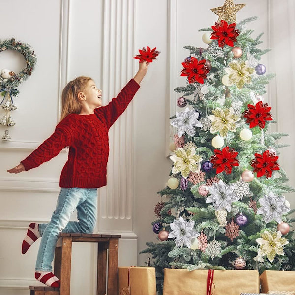 Julgransblommor, glittrande julblomsterdekoration