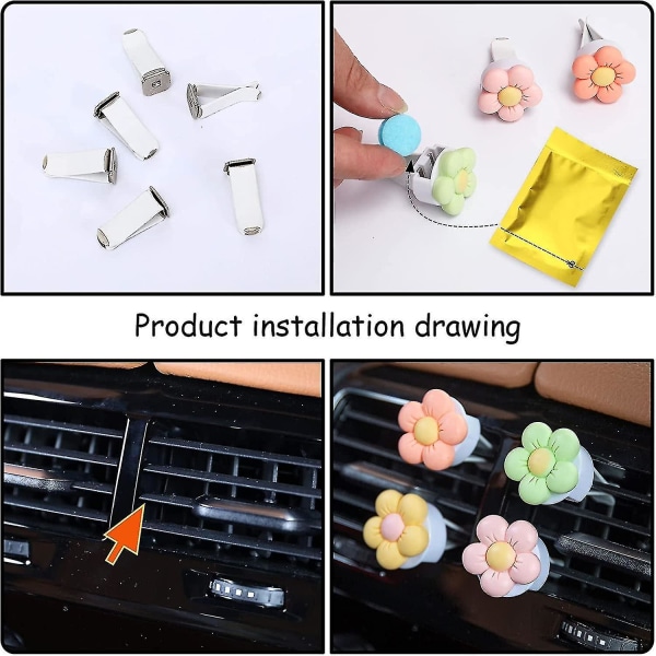 6 delar blommor bil luftventil Clips, färgglada Daisy Flower Car Air Freshener Charm, bilinredning