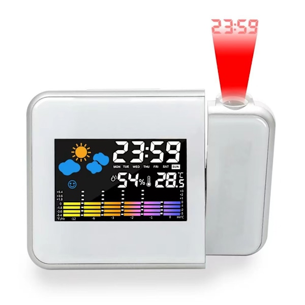 Väckarklocka med projektion, LED-projektionsväckarklocka, projektionsdigital väckarklocka, USB-laddning/LCD-displaybelysning - ingen radiofunktion, Vit