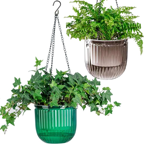 Pakke med selvvandende hængende plantepotter til indendørs planter med drænhuller, hængende plantepotter udendørs blomsterkurv