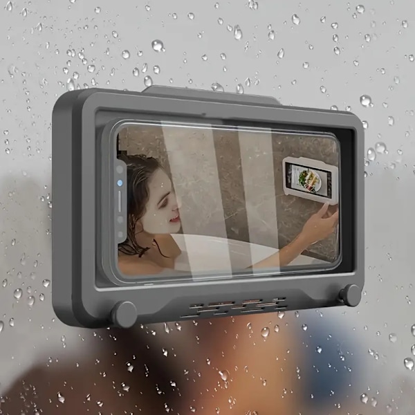 Waterproof Bathroom Cell Phone Box, Anti-Fog Touch Screen Shower Accessories Wall Mount for Shower Bathtub Kitchen Under 6.8 Inch Phone