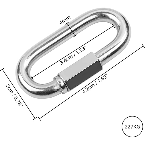 Hurtigkobling i rustfrit stål, krog og løkke, robust oval D-formet fastgørelsesklemme, egnet til udendørs/indendørs brug, camping og vandreture, 12 stk.