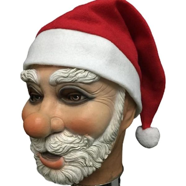 Julemaske, rød julehat, paryk, skæg, hætte
