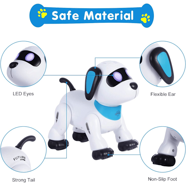 Fjernstyrt robot-hundeleke, programmerbar interaktiv og smart dansende roboter for barn 5 år og oppover, RC stuntleketøy hund med lyd LED-øyne
