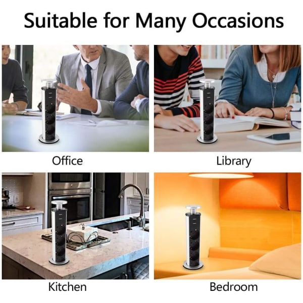 "Infällbart bordsuttag, integrerat bordsuttag, kontorskök, USB -pop-up med flera kontakter, uttag, 3 uttag, 2 USB portar, laddare för hemmakontoret