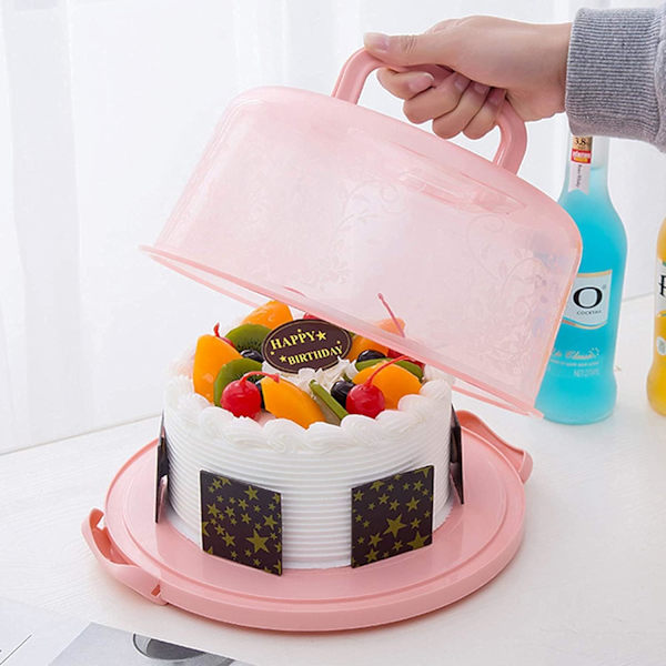 Rund kakbricka, kakbricka, rund plastkakbricka, rund bärbar transportkaklåda kakor, kakor, kakor, desserter