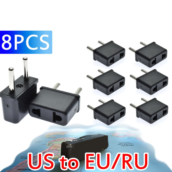 8PC Travel Charger Converter USA till EU/RU Europeisk adapterkontakt för power