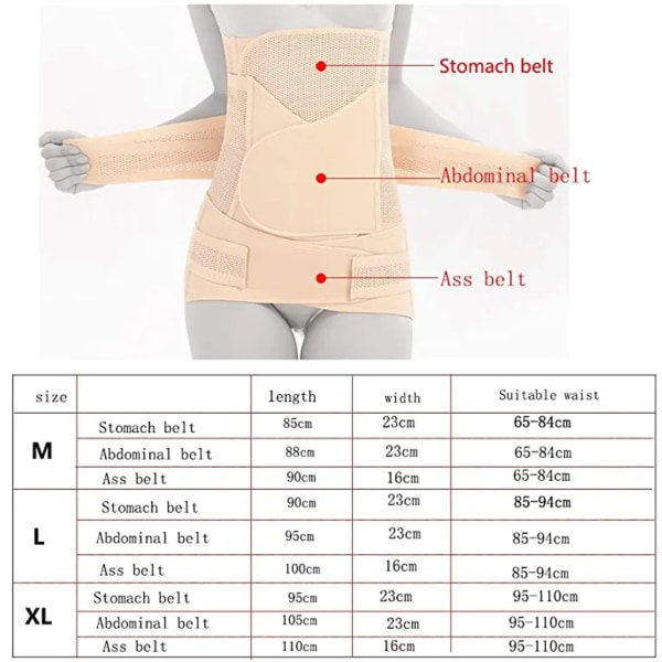 Postpartum Support 3 i 1 magband efter födseln Högt elastiskt postpartumbälte för kvinnor efter kejsarsnitt - Mage/midja/bäckenbälte M