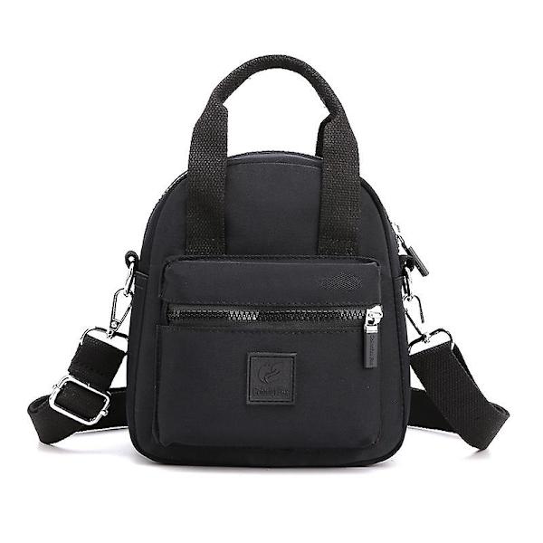 Mini ryggsäck damväska Nylon axelryggsäck Liten resväska Vattentät（Svart）