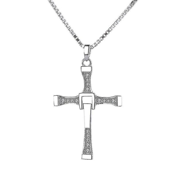 925 Sterling Silver Äkta Rhinestone Cz Fast And Furious 7 Cross Charm hänge Halsband för män